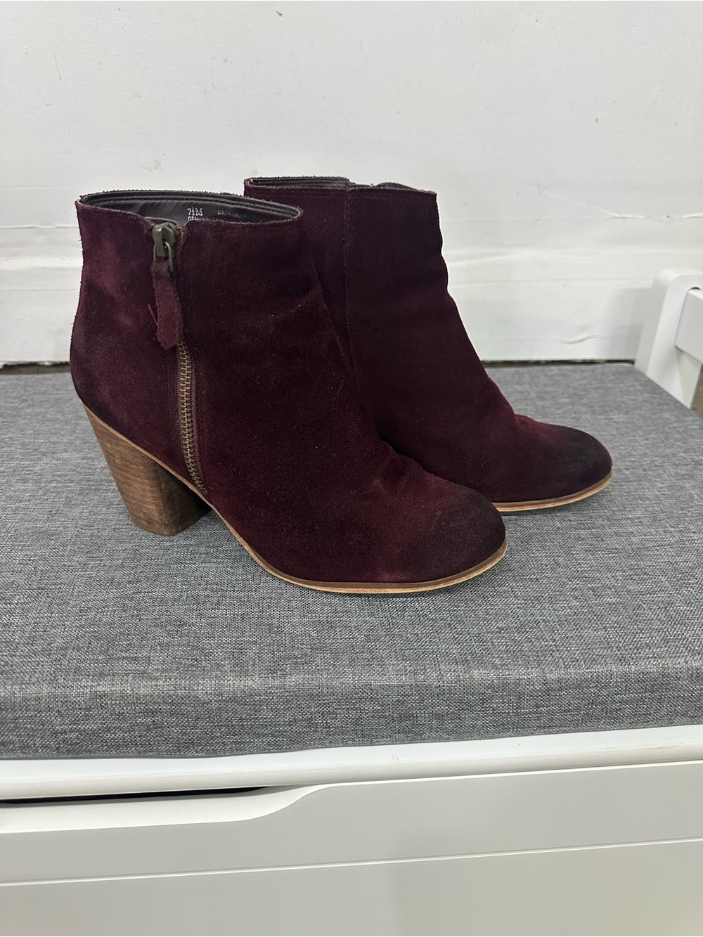 bp Burgundy Suede Ankle Booties with Stacked Heel